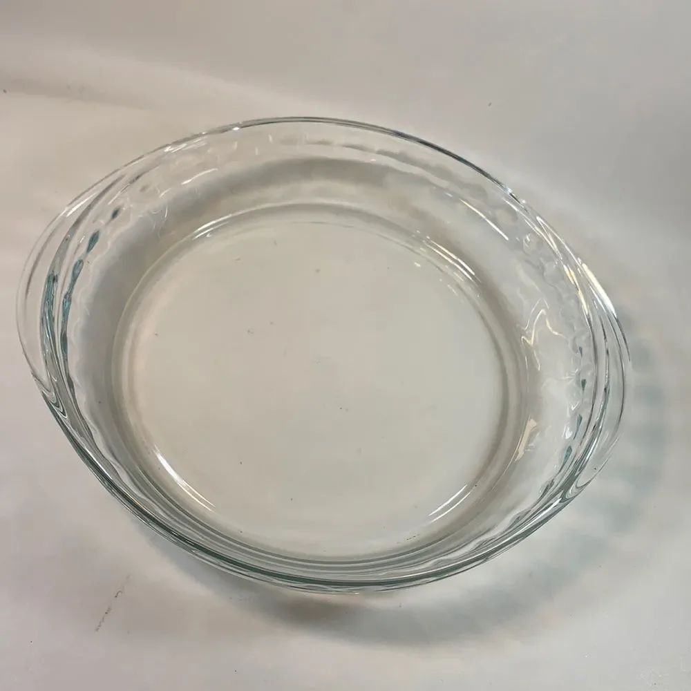 9 1/2 Inches Glass Pie Plate Fluted 2 Handles Mexico Heavy Durable Baking Home
